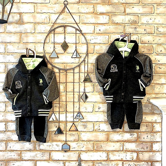 U.S. Polo Assn. Gray & Lime Green 2 Piece Hooded Tracksuit, Toddler Sz. 24 Mos. - Picture 6 of 8